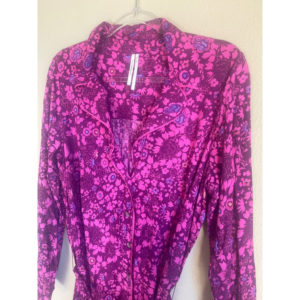 Anthropologie Floral Jumpsuit Womens Small Purple Pink Long Sleeve Wide Leg - Picture 6 of 7